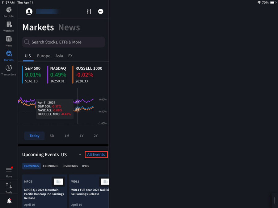 The events calendar all events on the iPad